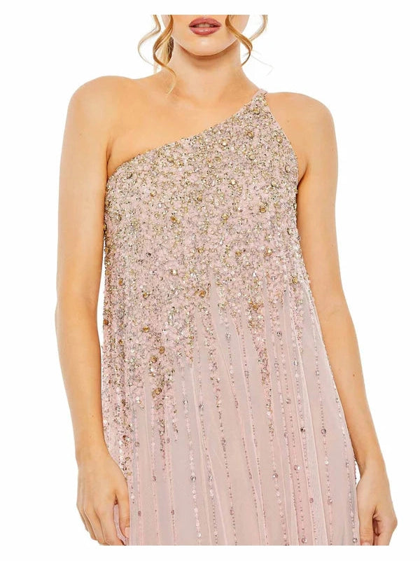 One Shoulder Embellished Trapeze A Line Gown