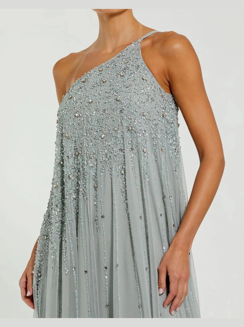 One Shoulder Embellished Trapeze A Line Gown