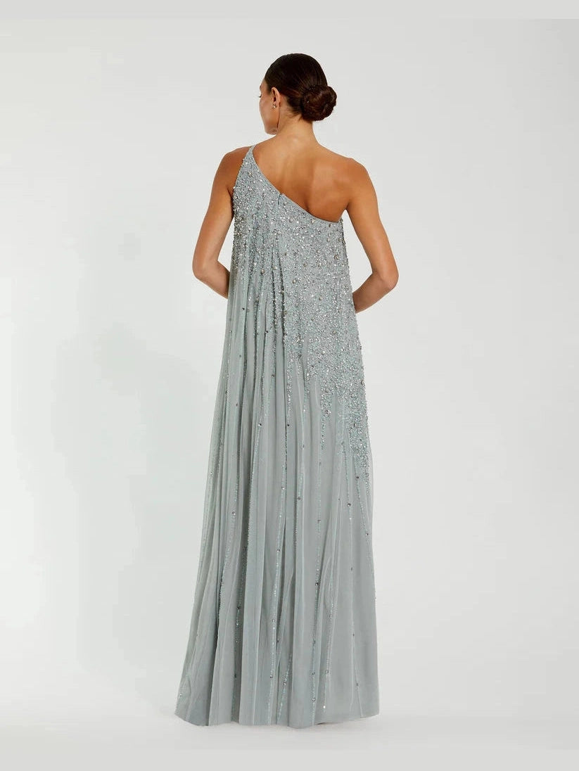 One Shoulder Embellished Trapeze A Line Gown