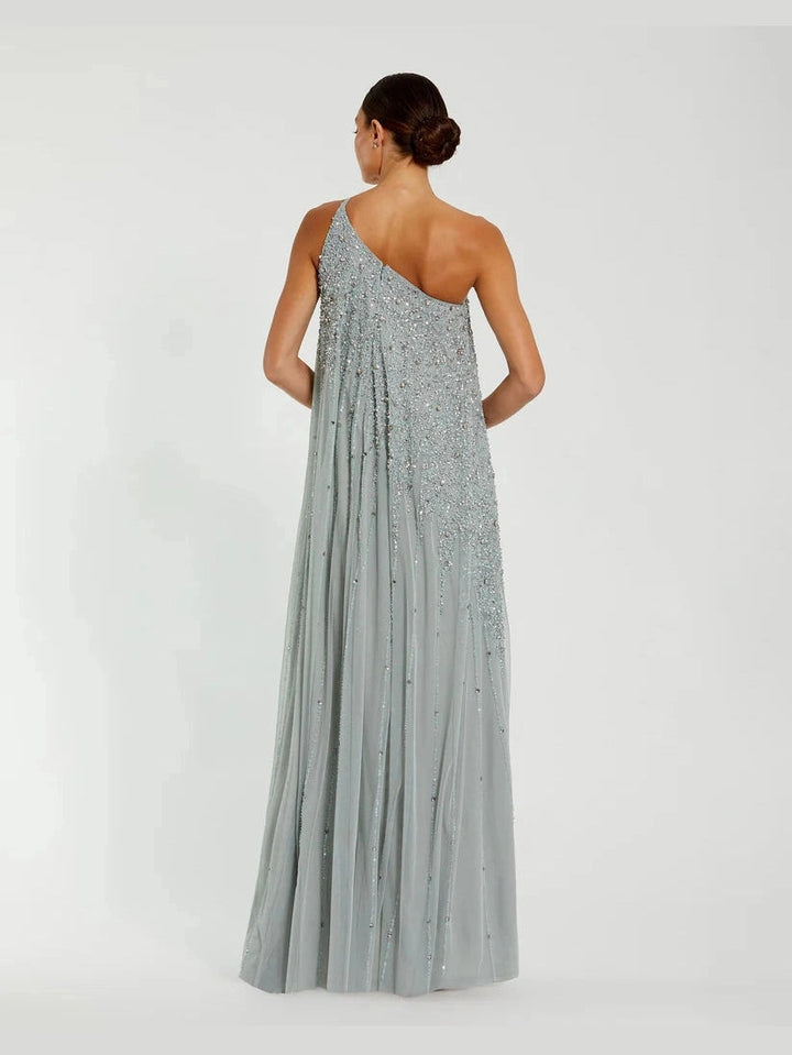 One Shoulder Embellished Trapeze A Line Gown