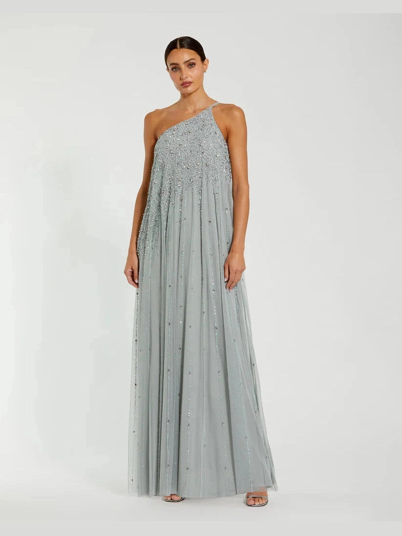 One Shoulder Embellished Trapeze A Line Gown