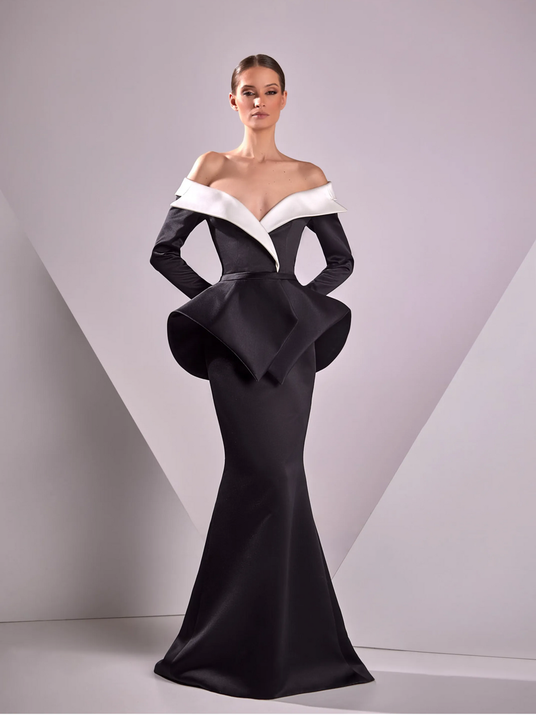 Satin Duchesse Off Shoulder Gown