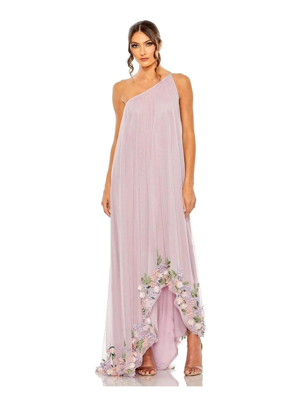 One Shoulder Trapeze Embellished High Low Gown