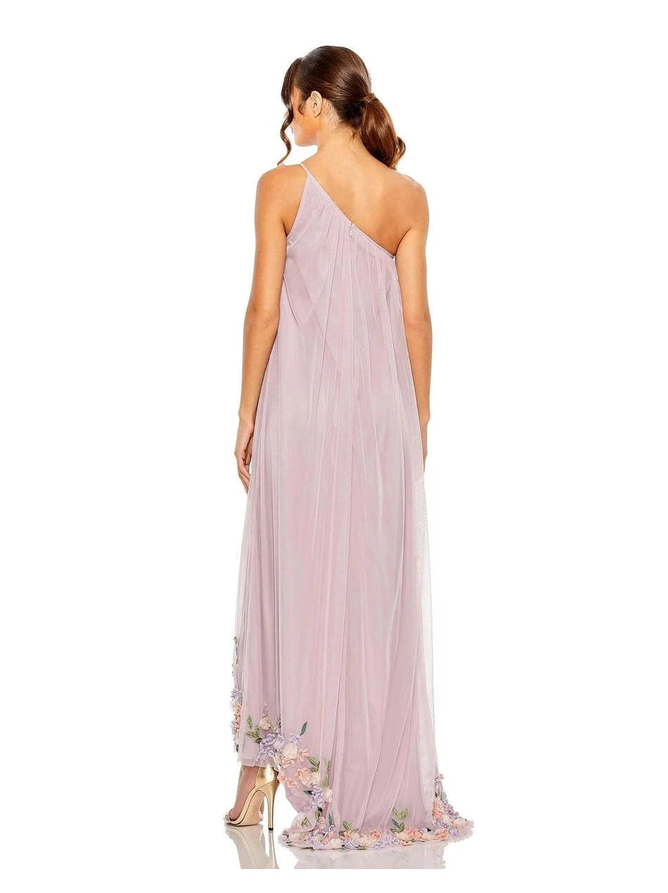 One Shoulder Trapeze Embellished High Low Gown