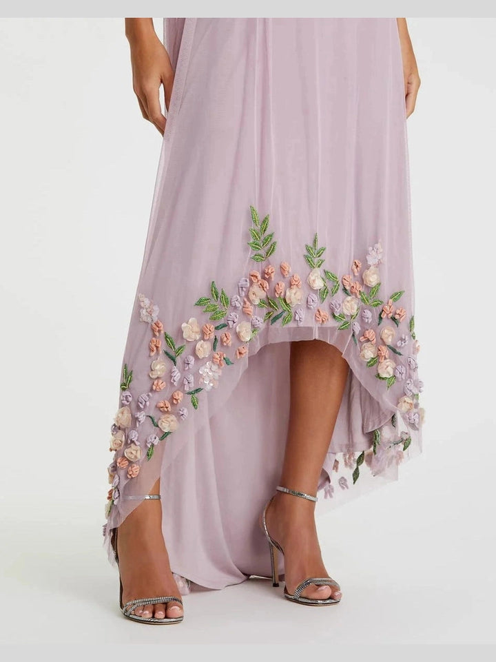One Shoulder Trapeze Embellished High Low Gown