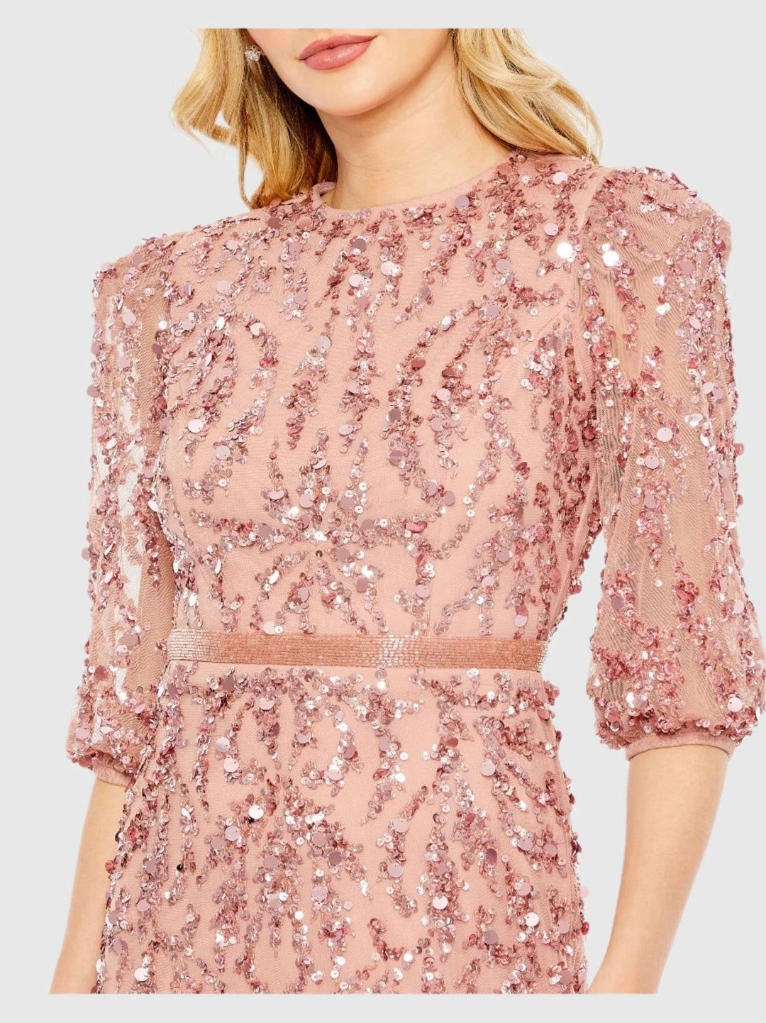 Sequined Elbow Sleeve Gown