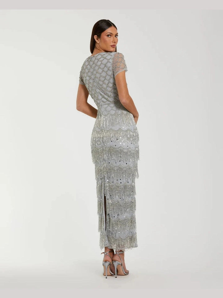 Fringe Embellished Mesh Ankle Length Dress