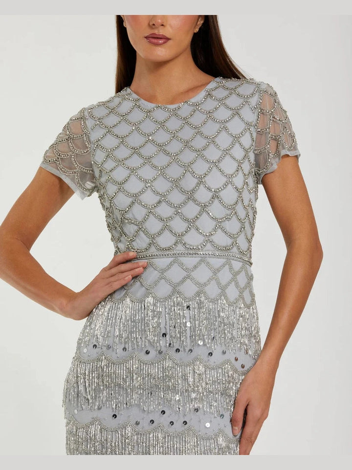 Fringe Embellished Mesh Ankle Length Dress