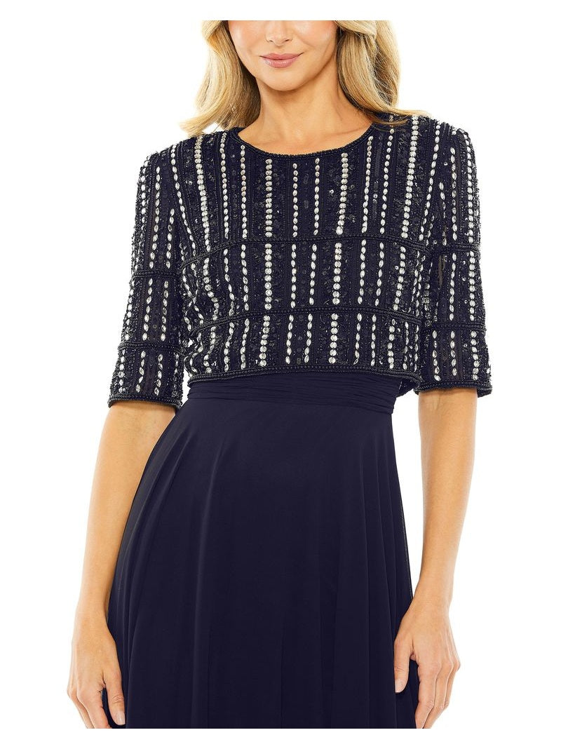 Chiffon Gown w/ Fully Beaded 3/4 Sleeve Top