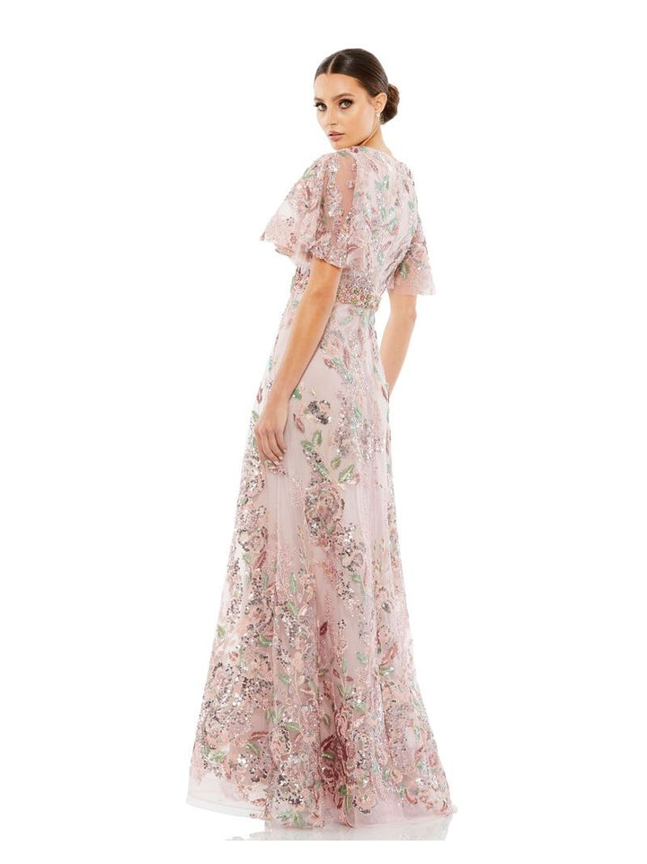 Floral Embellished Short Sleeve Gown