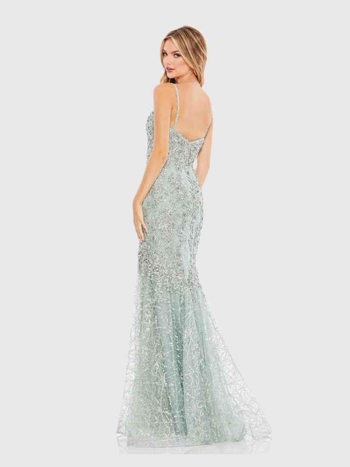 Embellished Sleeveless Plunge Neck Trumpet Gown