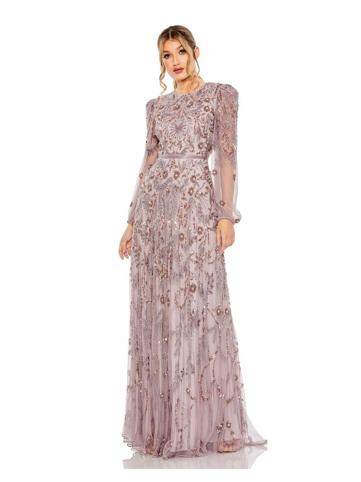 Puff Sleeve Embellished A Line Gown