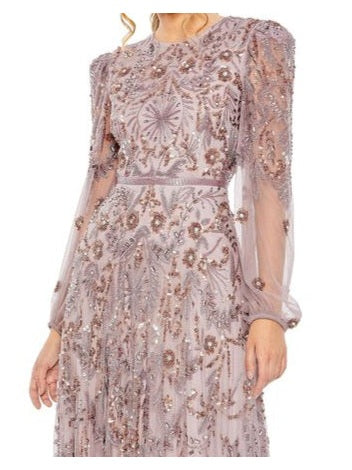 Puff Sleeve Embellished A Line Gown