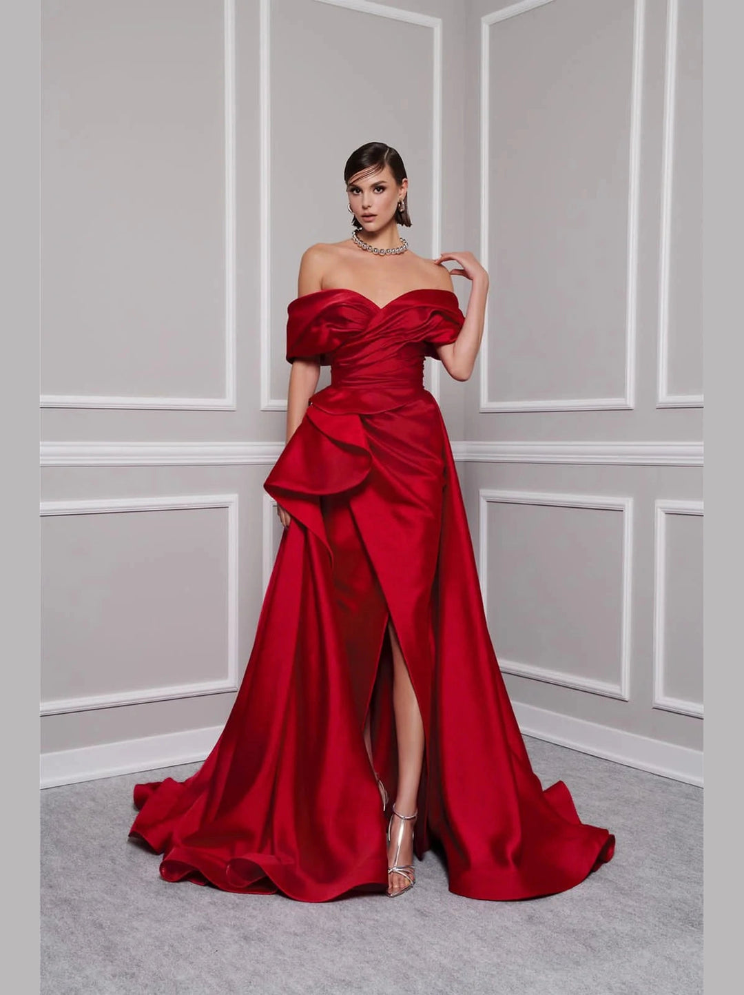 Strapless Gown With Draped Off Shoulder Detail