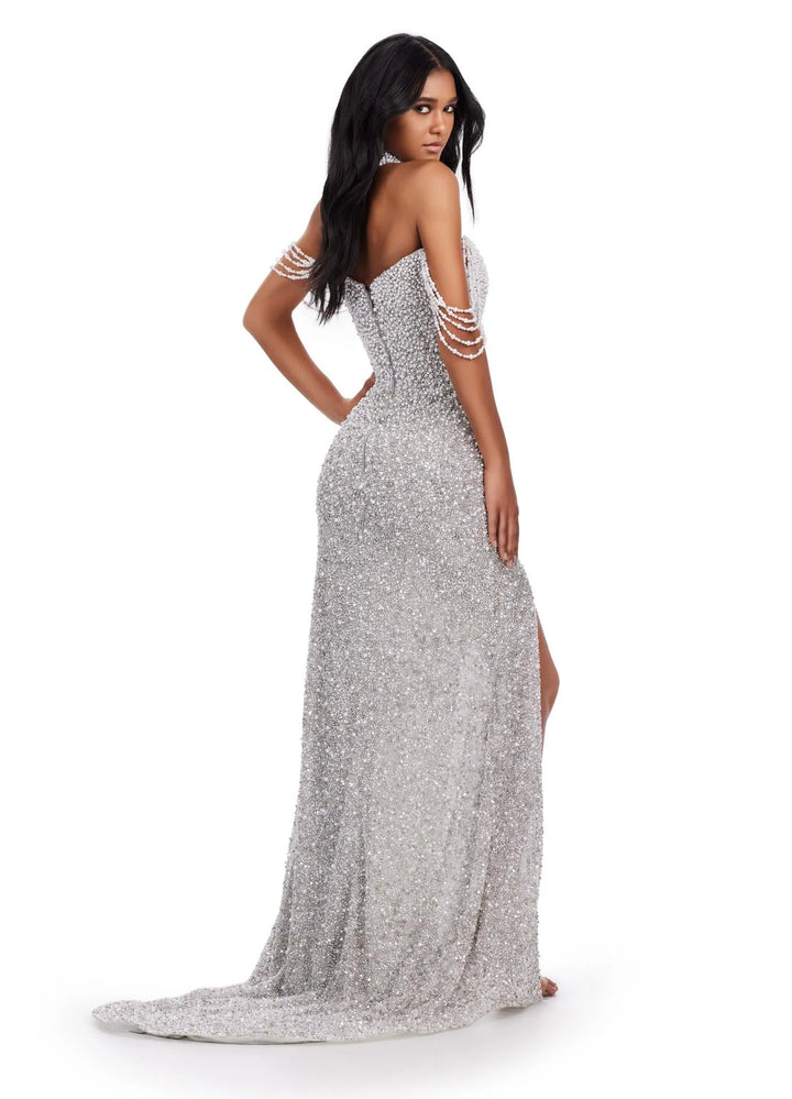 Pearl Beaded Strapless Gown