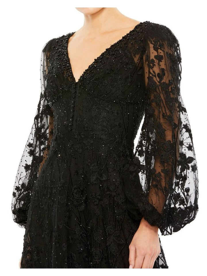 Puff Sleeve A-Line Embroidered Gown