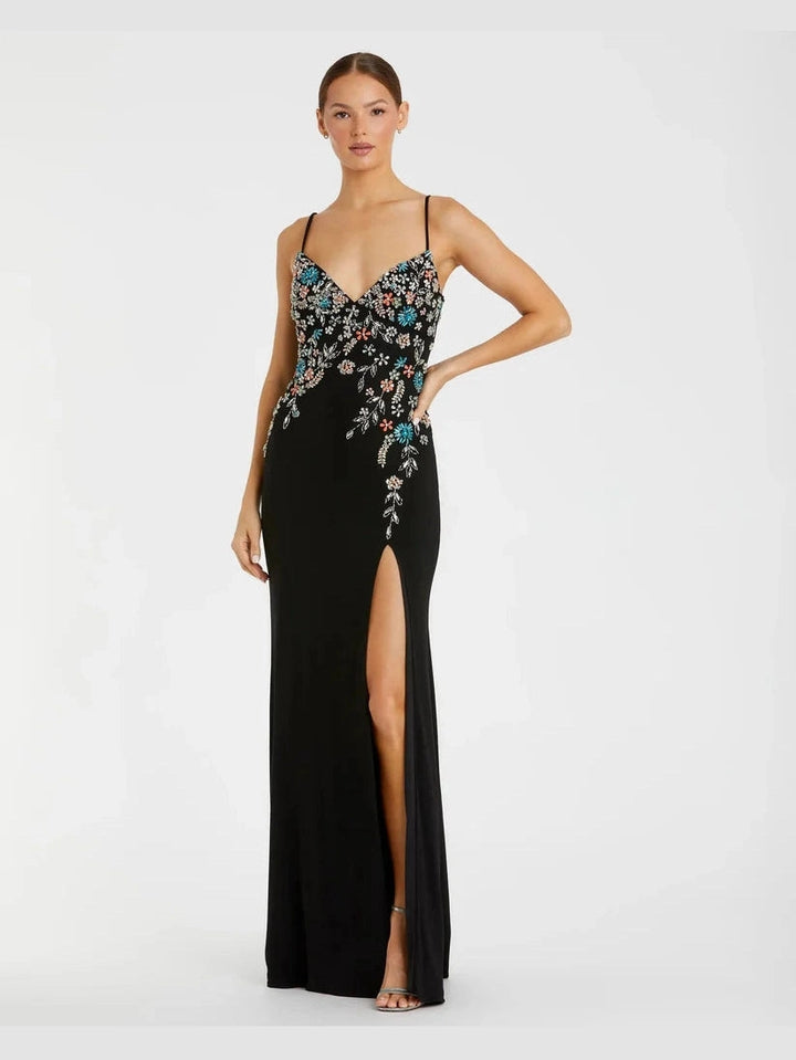 Multi Color Beaded Floral Cami Gown