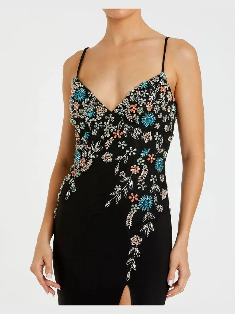 Multi Color Beaded Floral Cami Gown