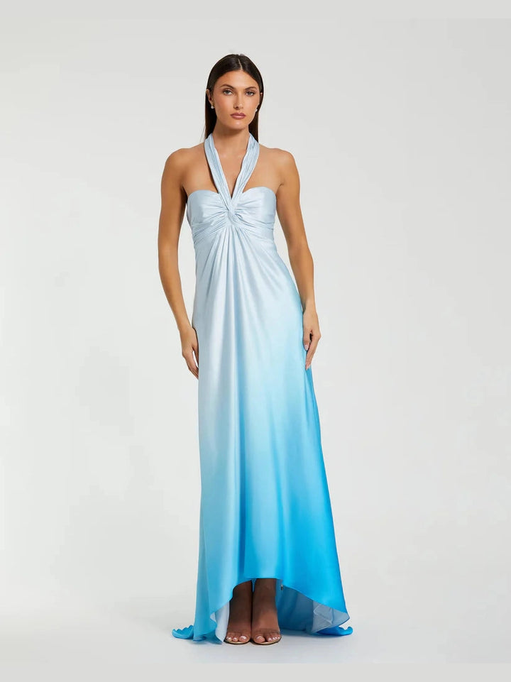 Charmeuse Tie Halter Neck Ombre Gown