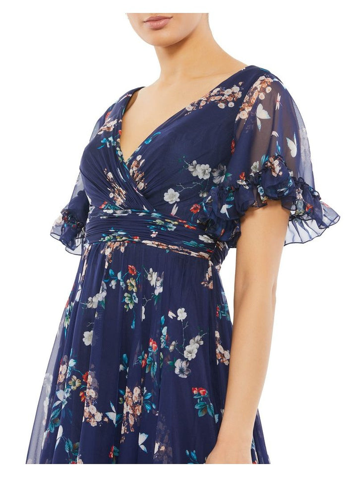 Multicolor Flounce Sleeve Floral Maxi Dress