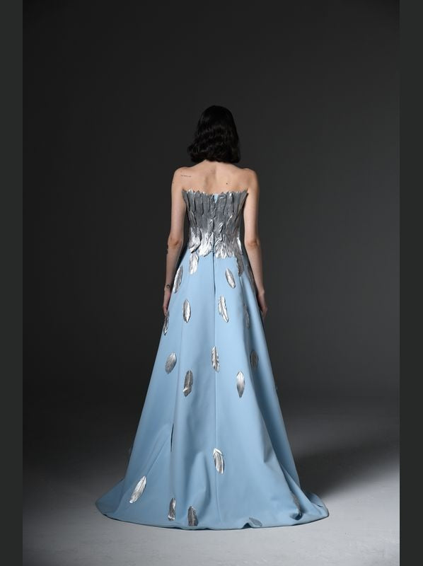 Feather Embellished Dress with Overskirt