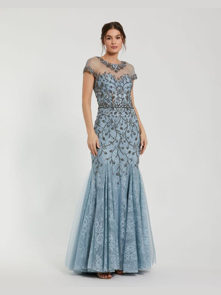 Sheer Top Embellished Mermaid Gown