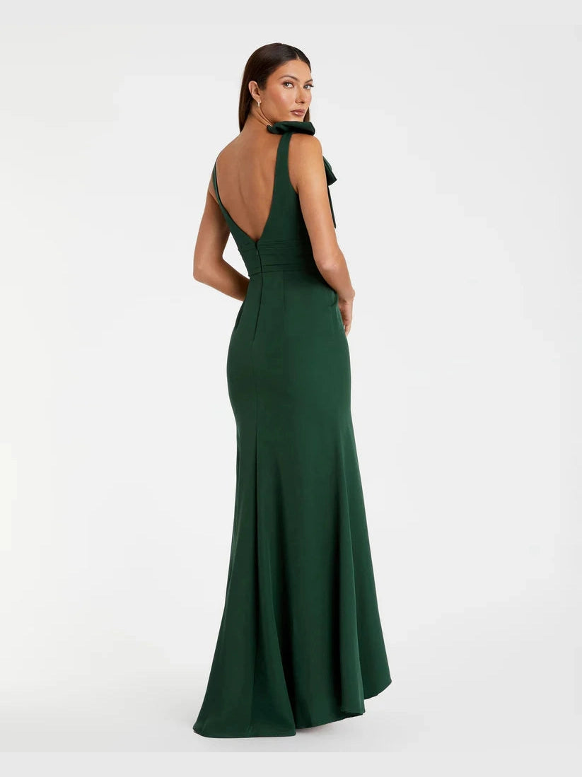 Sleeveless V Neck Bow Detail Mermaid Gown