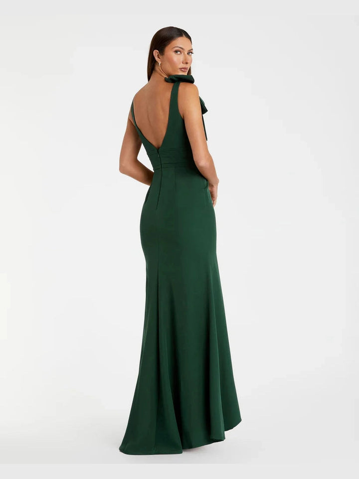 Sleeveless V Neck Bow Detail Mermaid Gown