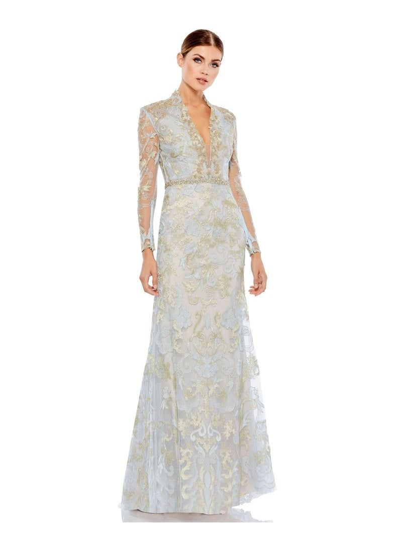 Queen Anne Lace Long Sleeve V-Neck Trumpet Gown