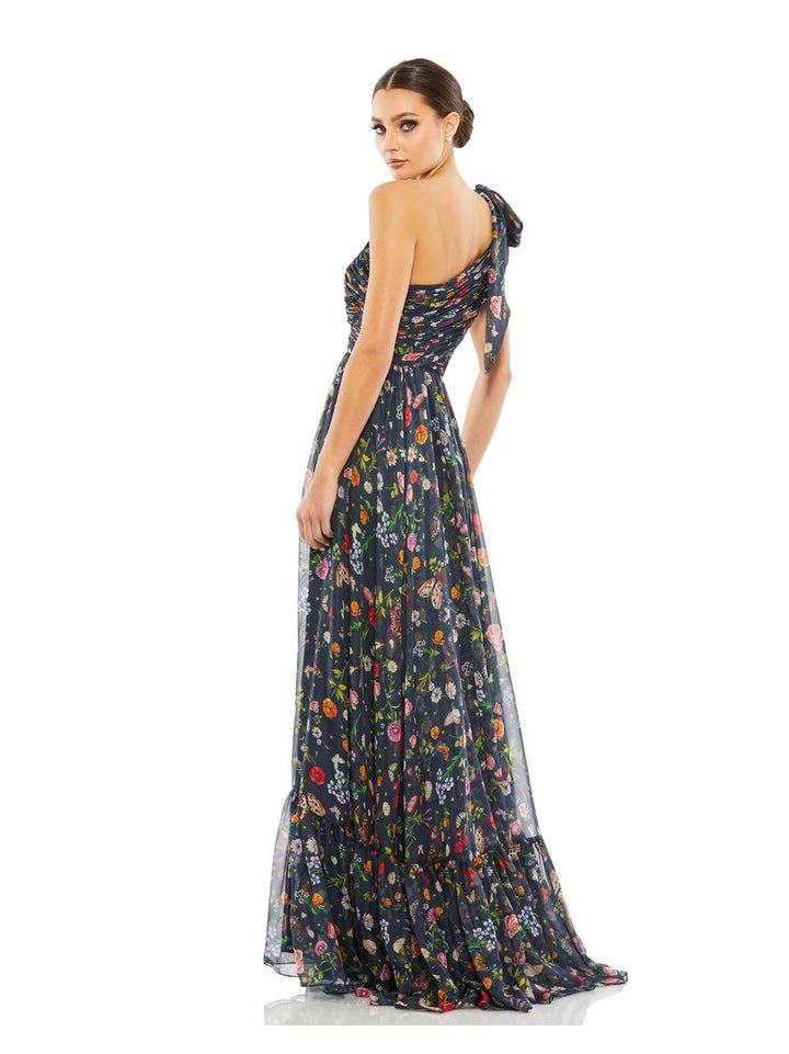 Tied One Shoulder Cut-Out Flowy Gown