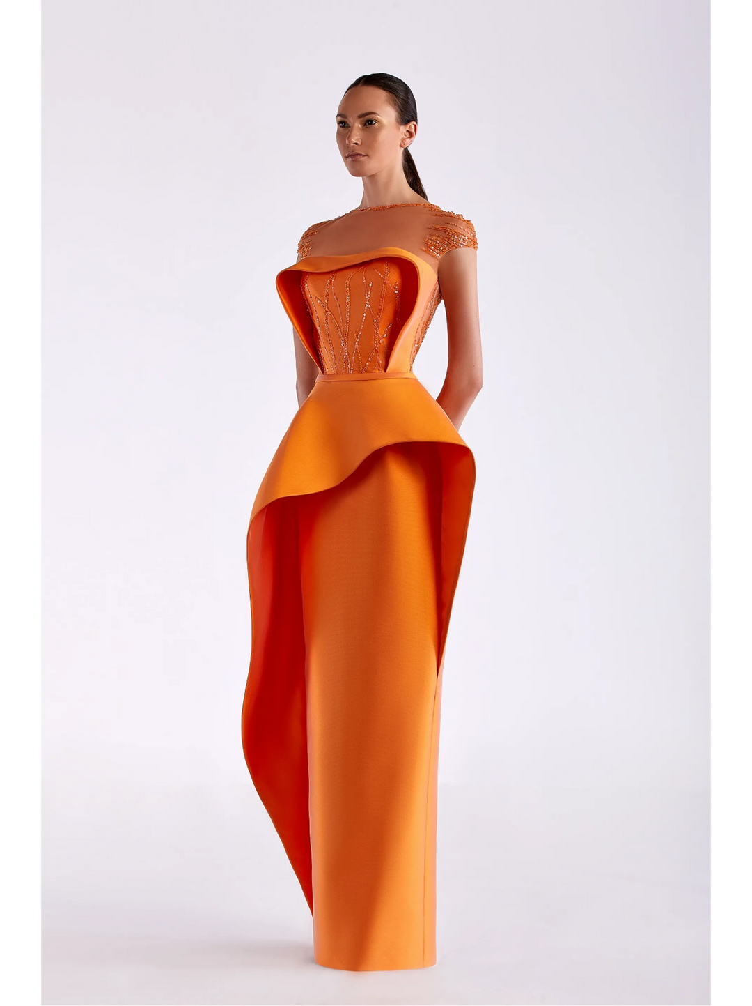 Cap Sleeve Embroidered Faille Gown