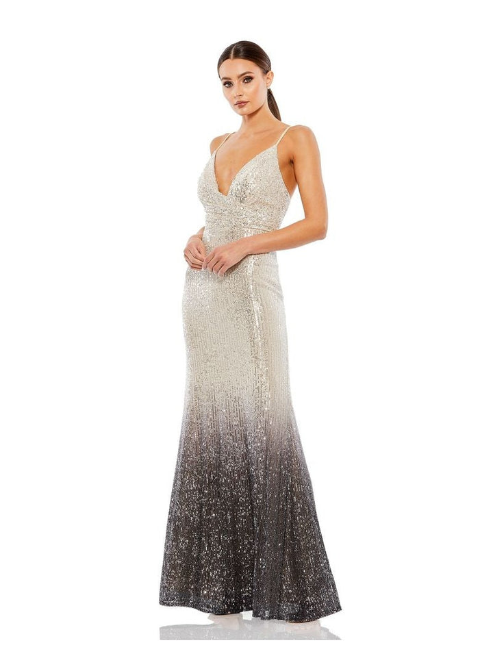 Plunge Neck Ombre Sequin Gown