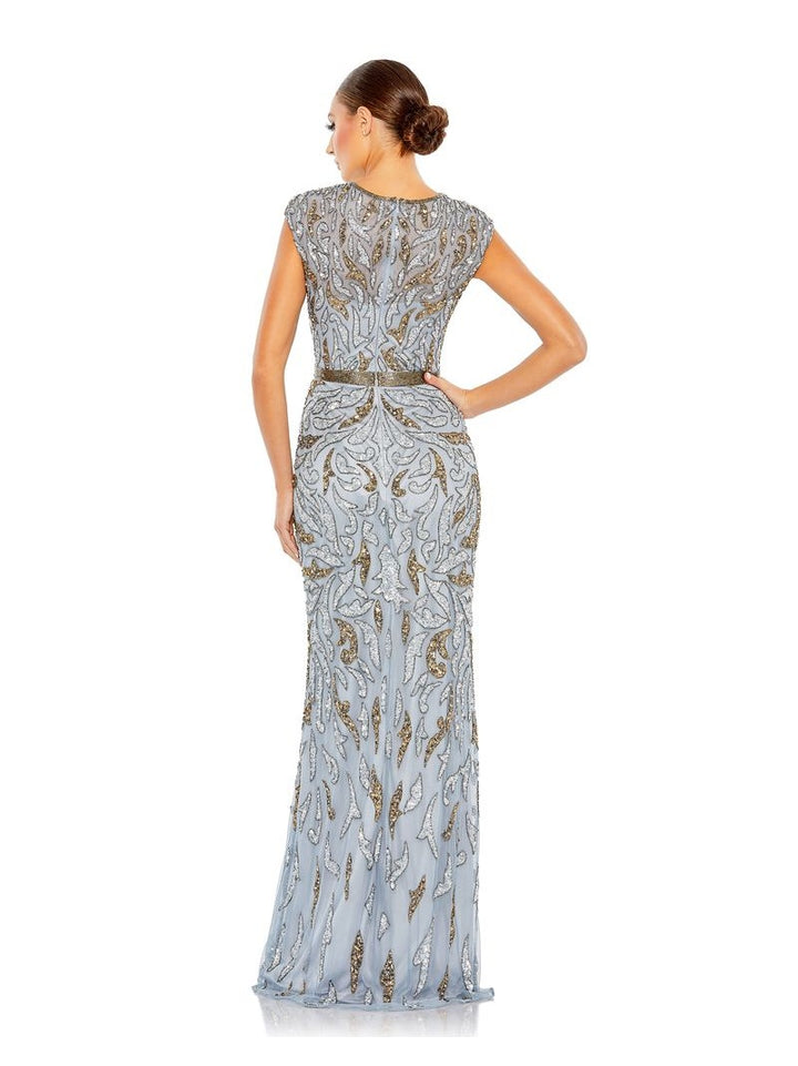 Embellished Illusion Cap Sleeve Column Gown