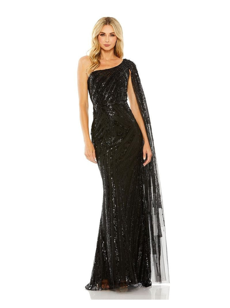 One Shoulder Cape Sleeve Embellished Gown