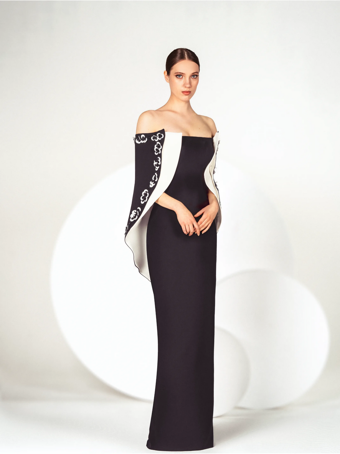 Off-the-Shoulder Crepe Evening Dress