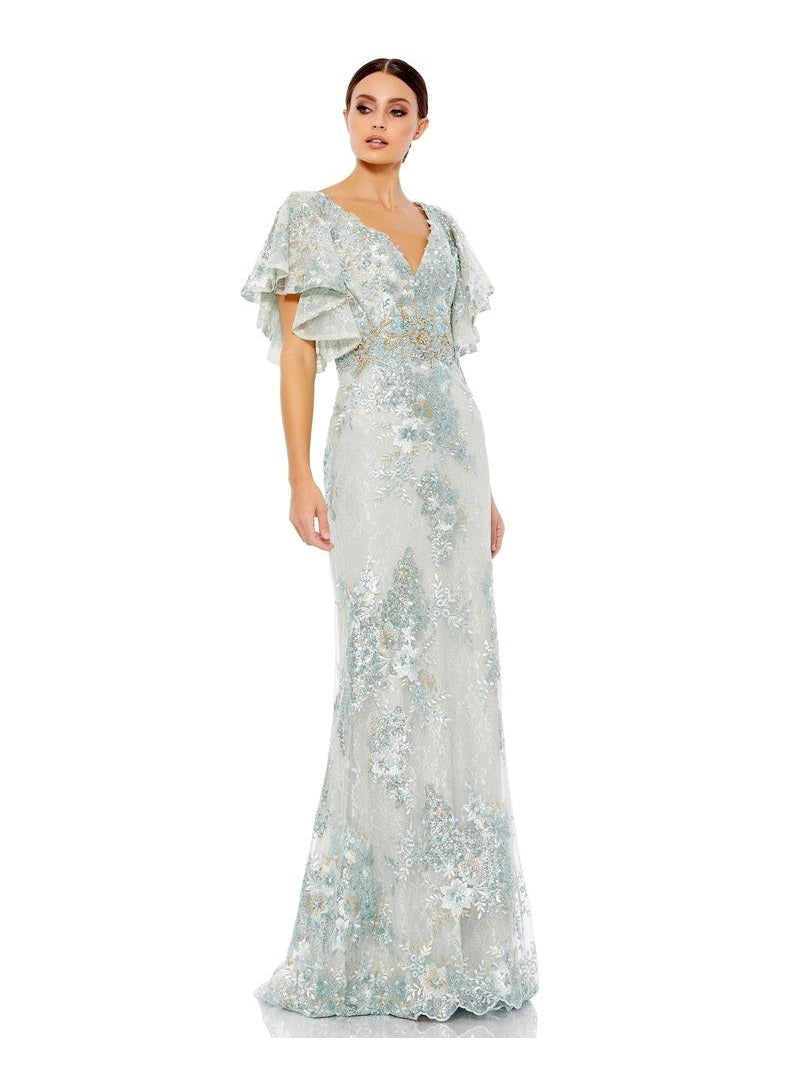 Bell Sleeve Floral Embellished Gown