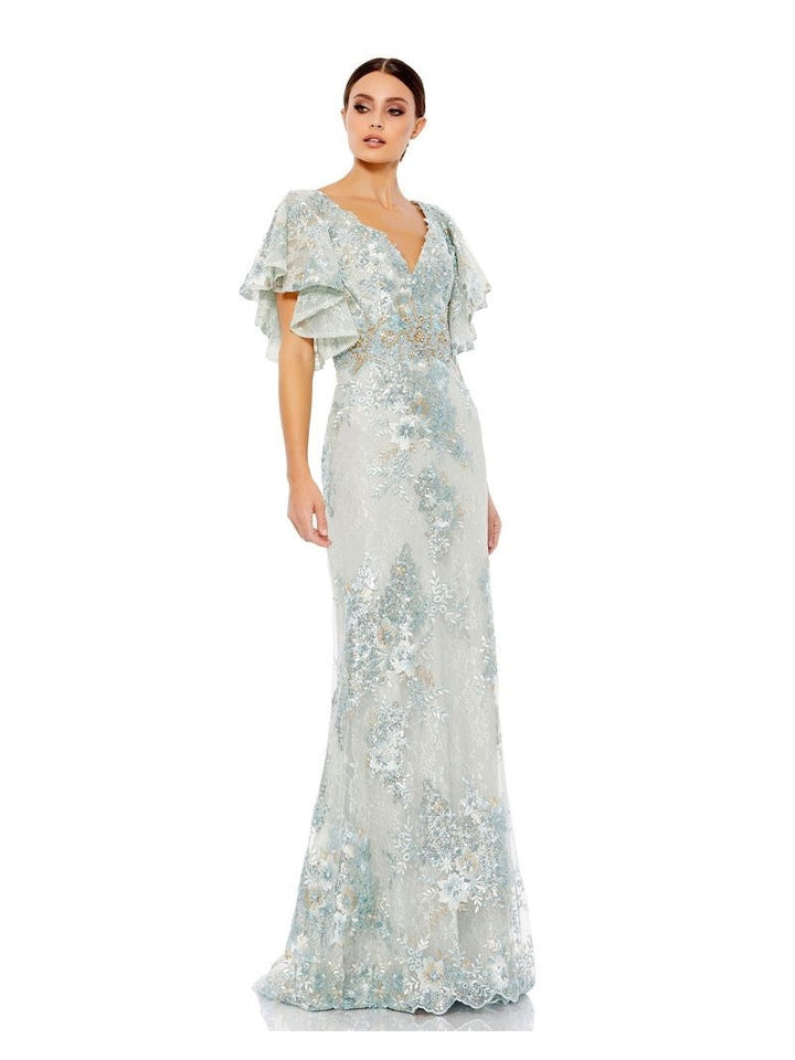 Bell Sleeve Floral Embellished Gown