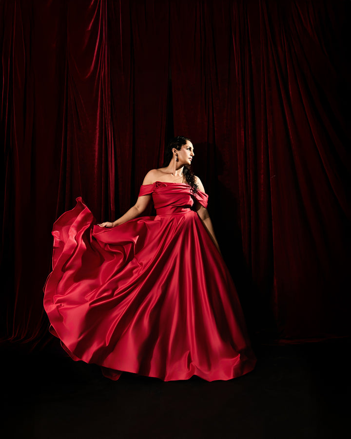 Mikado Ball Gown with Flower Accent