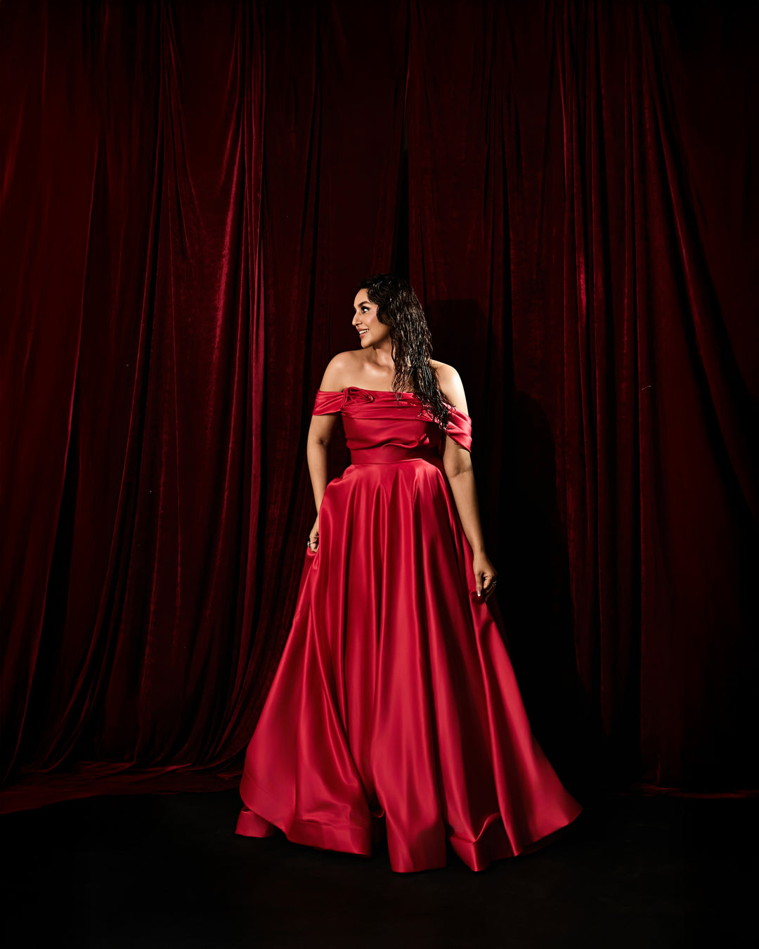 Mikado Ball Gown with Flower Accent