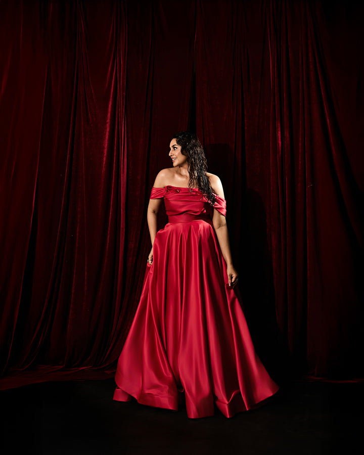 Mikado Ball Gown with Flower Accent