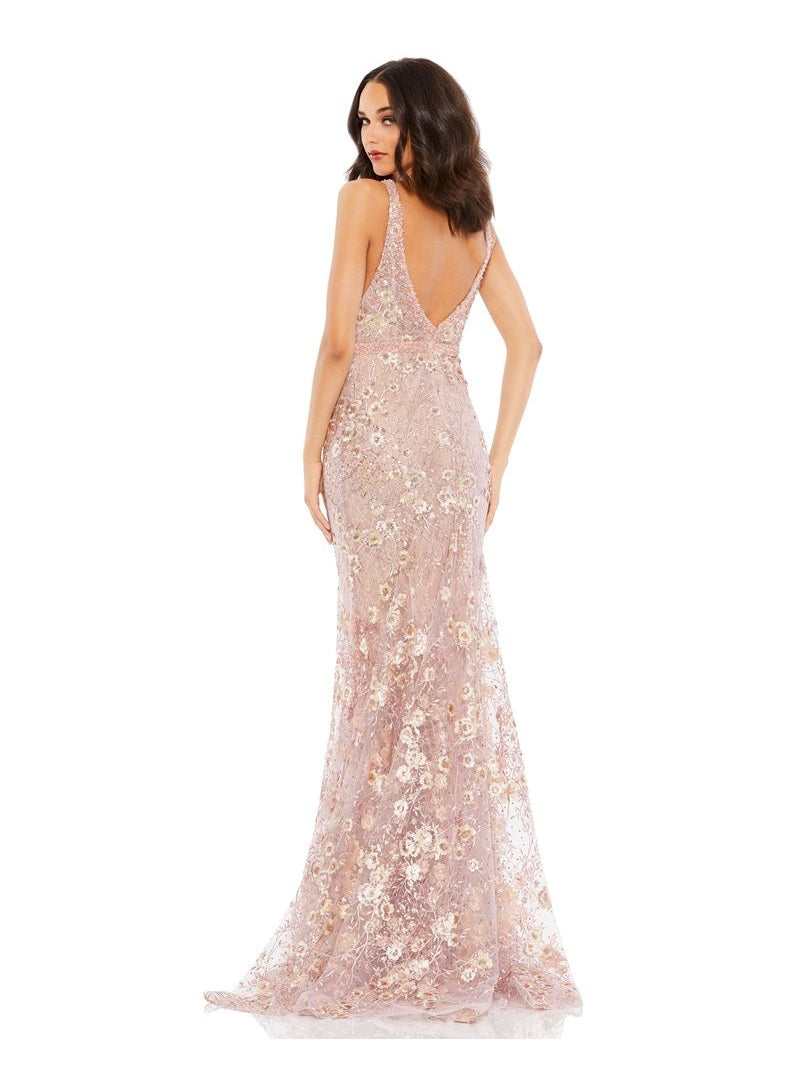 Embellished Sleeveless Plunge Neck Gown