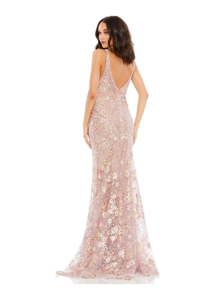 Embellished Sleeveless Plunge Neck Gown