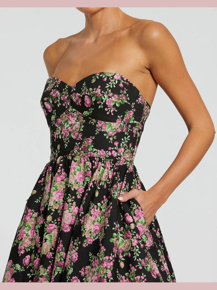 Strapless Sweetheart Brocade Floral A Line Gown