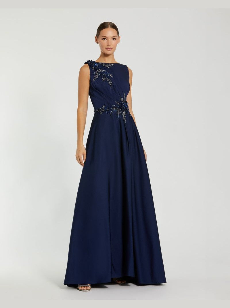 Floral Applique Sleeveless A Line Gown