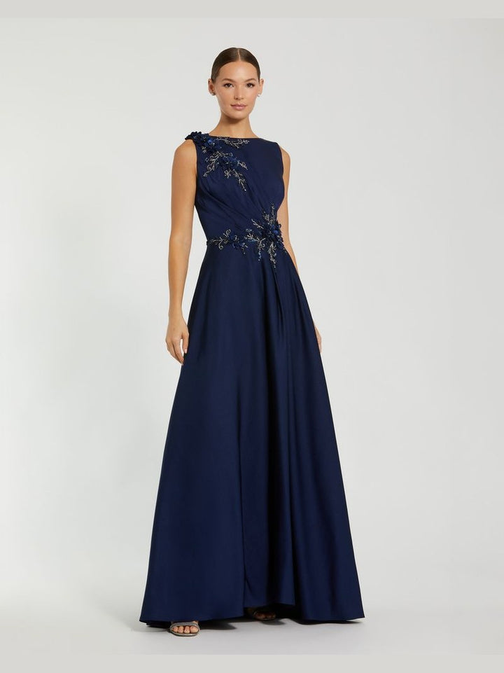 Floral Applique Sleeveless A Line Gown