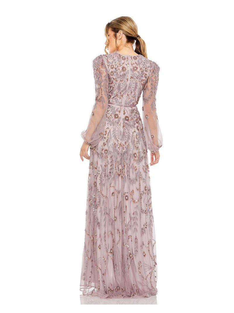 Puff Sleeve Embellished A Line Gown