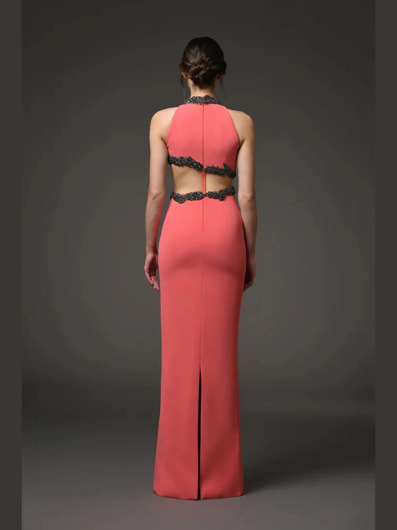 Coral Embroidered Cut Out Dress