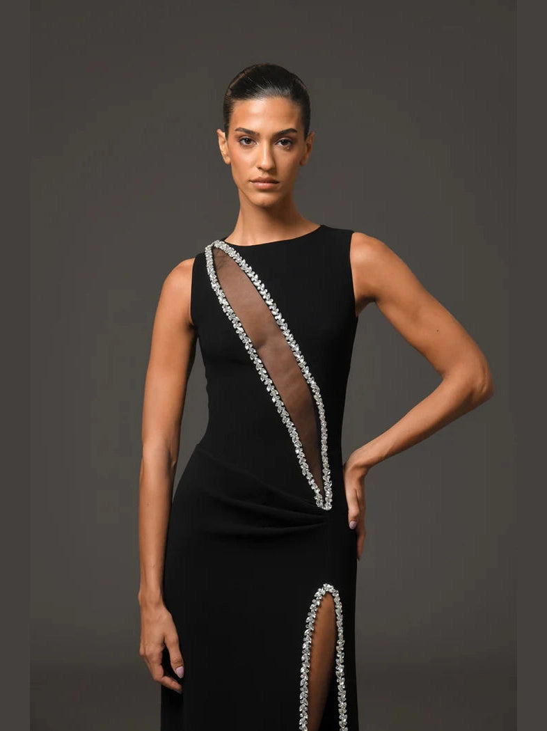 Embroidered Dress with Side Slit