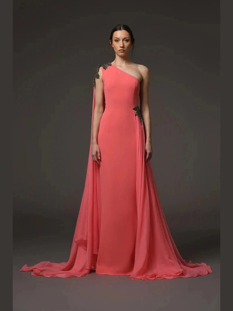 Coral Embroidered Dress