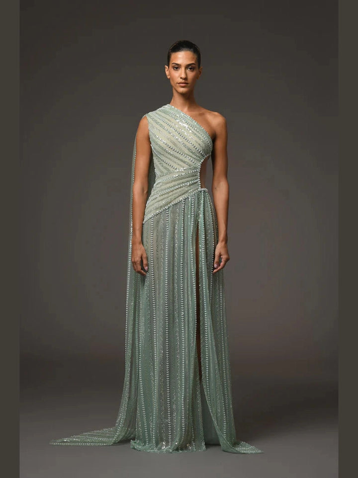 Green Tulle Dress with Cutout